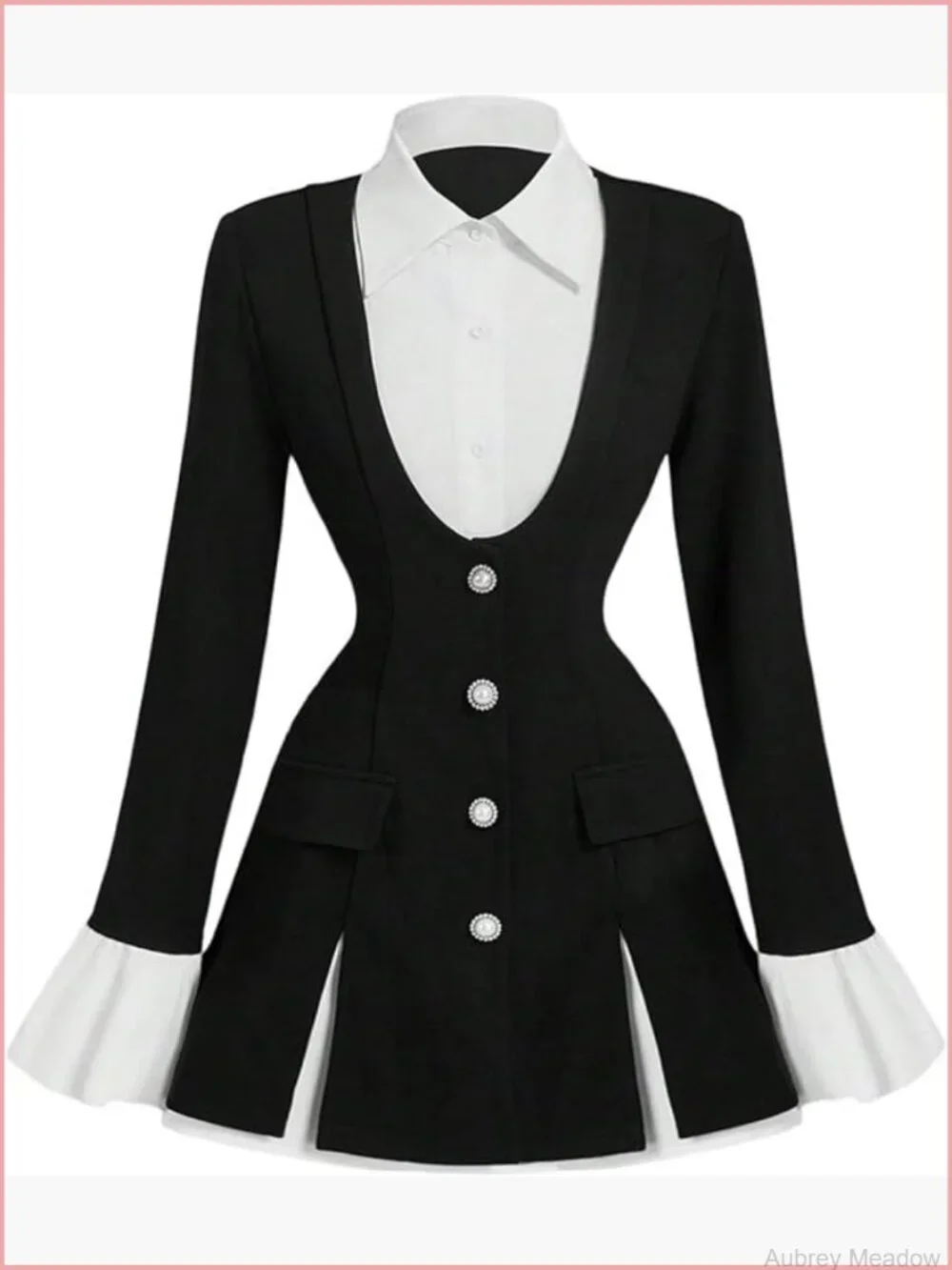 Ruffle Long Sleeve Suit Blazer Button Down Peplum Top 2 in 1 Work Office Jacket